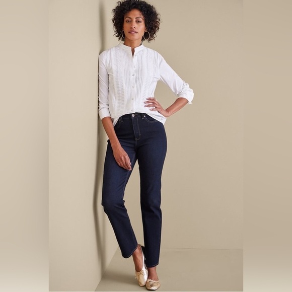 Soft Surroundings Ultimate Denim Straight Leg Stretch Jeans Dark Wash Size 10 - Picture 1 of 10